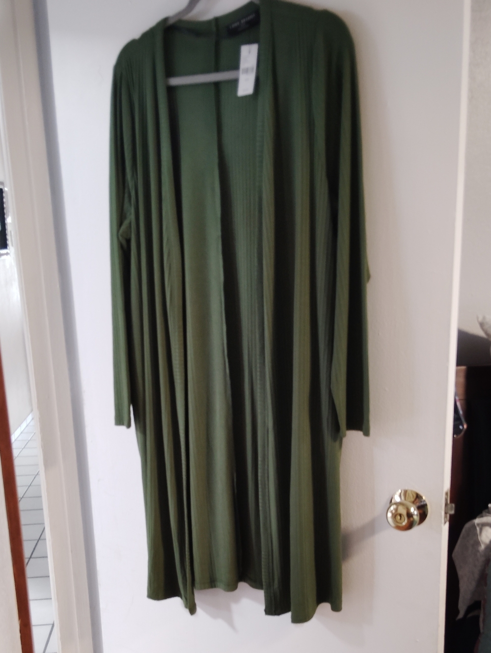 Lane Bryant Olive Ribbed Open Front Cardigan